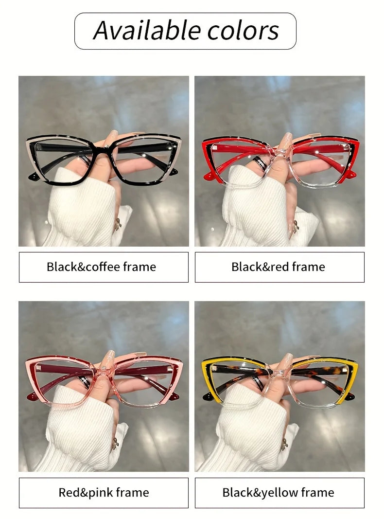 Cat Eye Clear Lens Glasses Retro Color Block Fashion Decorative Glasses Computer Spectacles For Women