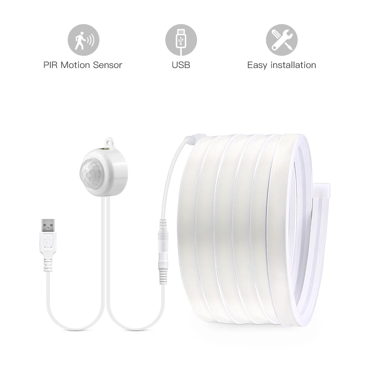 Smart PIR Motion Sensor Super Bright COB LED Strip Neon Light Auto ON/OFF 320leds/m Waterproof for Kitchen,Stair,Wardrobe Decor