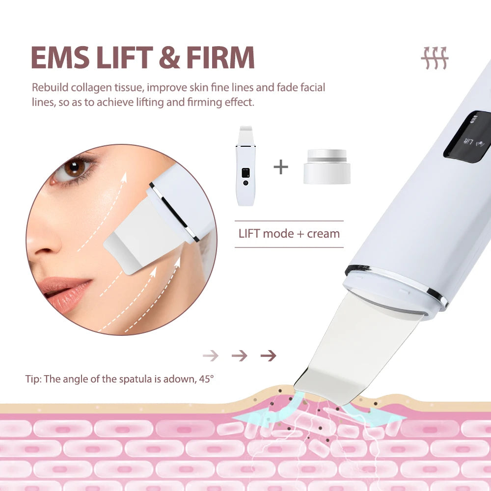 Ultrasonic Skin Scrubber Peeling Blackhead Remover Deep Face Cleaning Ultrasonic Ion Acne Pore Cleaner Facial Shovel Scrubber