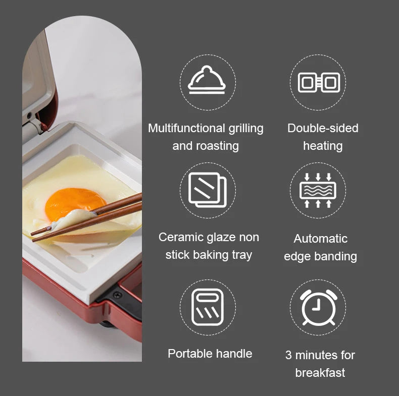Multifunction Sandwich Light Food Maker Double-sided Heating Bread Toaster Breakfast Baking Machine Ceramic Coating Grilling Pan