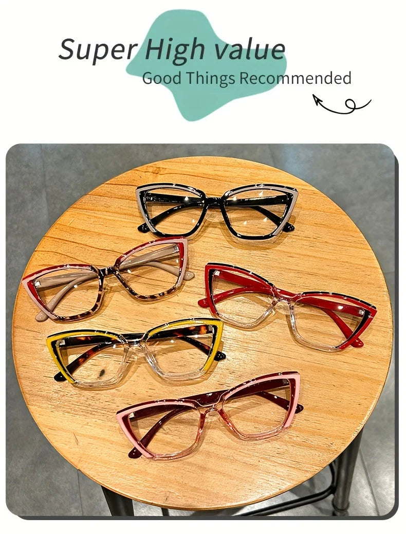 Cat Eye Clear Lens Glasses Retro Color Block Fashion Decorative Glasses Computer Spectacles For Women