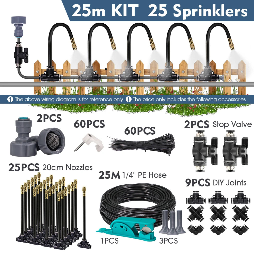 5-30m 1/4" 4/6mm Garden Misting Cooling System 360° Free-bend Misting Nozzle Adjustable Atomizer Sprayer Outdoor Watering Kits