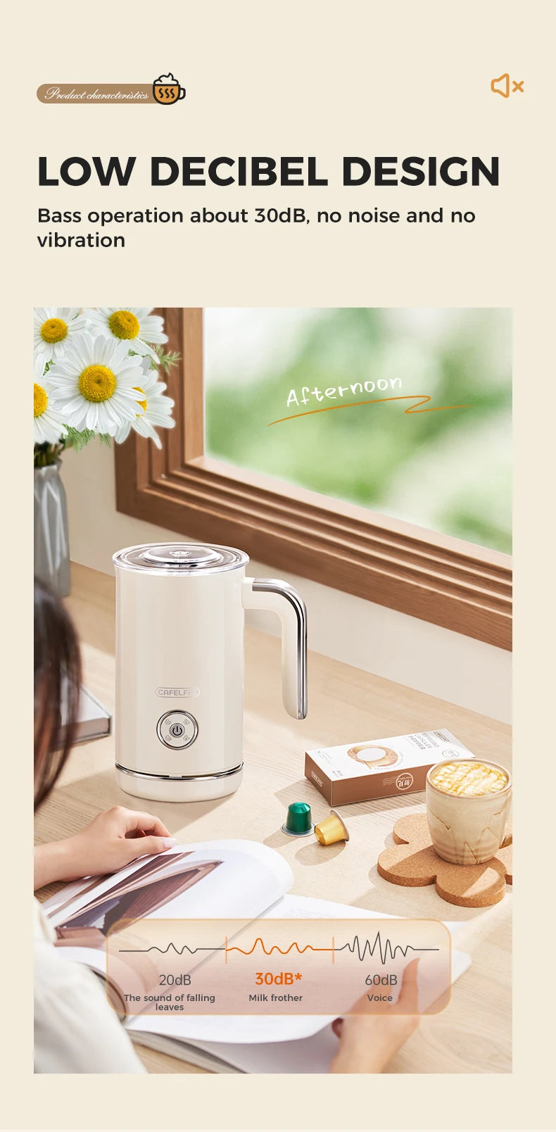 Cafelffe 4in1 Electric Milk Frother Frothing Foamer Chocolate Mixer Cold/Hot Latte Cappuccino Automatic foam milk heater Warmer