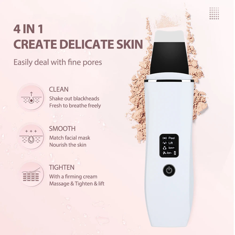 Ultrasonic Skin Scrubber Peeling Blackhead Remover Deep Face Cleaning Ultrasonic Ion Acne Pore Cleaner Facial Shovel Scrubber
