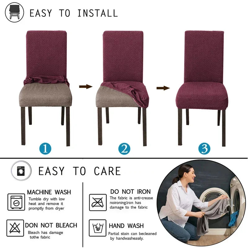 1/2/4/6pcs Jacquard Dining Chair Cover Pure Color All-inclusive Chair Slipcover with Skirt Elastic Durable Seat Protector Decor