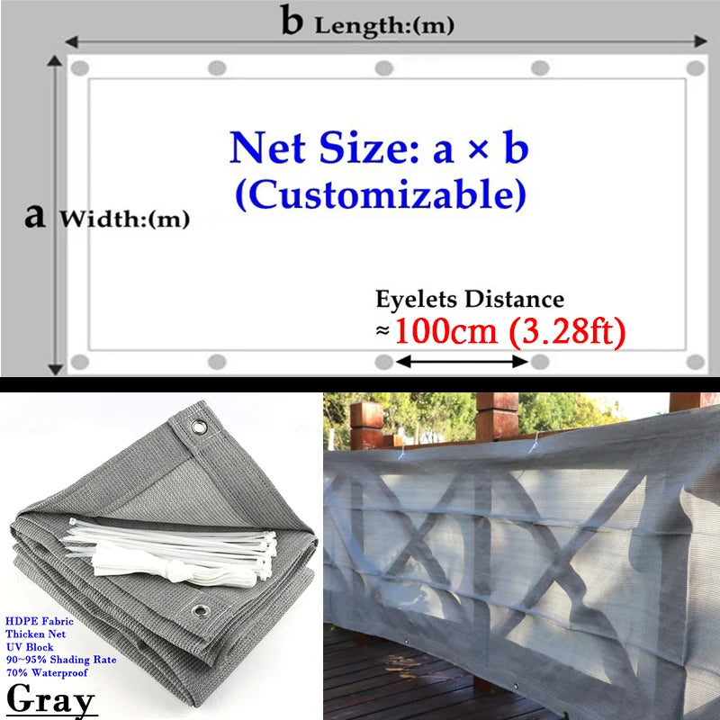 Customize HDPE Gray Terrace Balcony Privacy Net Anti-UV Pergola Sun Shade Net Garden Screen Fence Netting Swimming Pool Awning