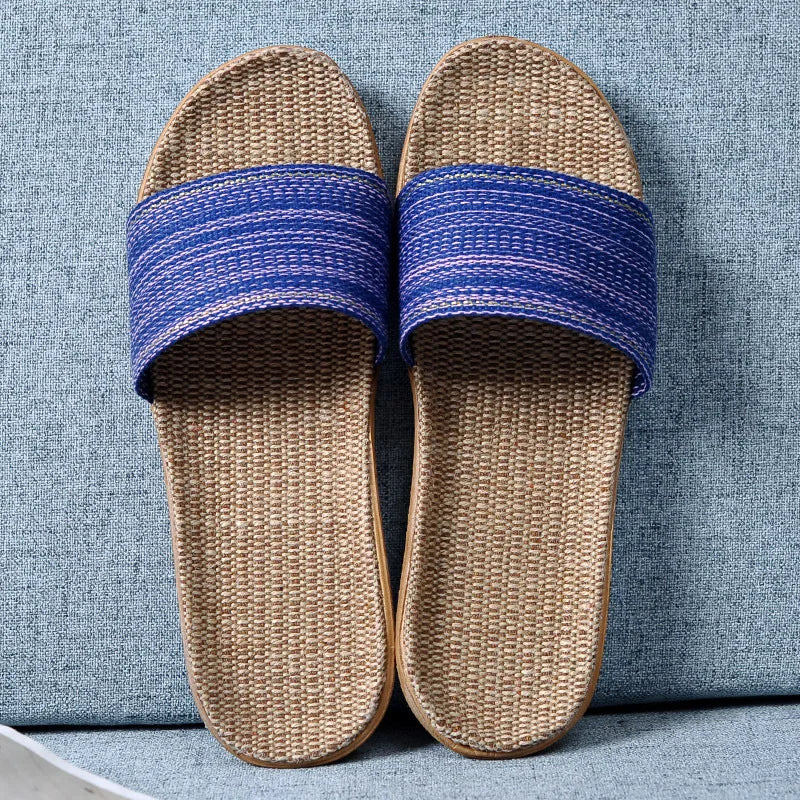 Linen Slippers For Female Summer Home Indoor Lovers Anti-Skid Thick Floor Shoe For Male Summer Home Cotton And Linen Sandals
