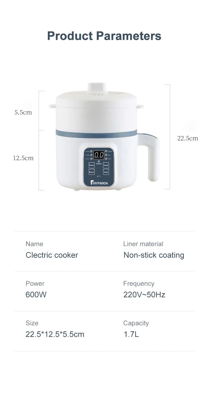 NEW Home Electric Rice Cooker Mini Multi Functional Cooking Pot 1.7L Smart Non Stick Pot 1-3 Person Kitchen Steaming Pot Hot Pot