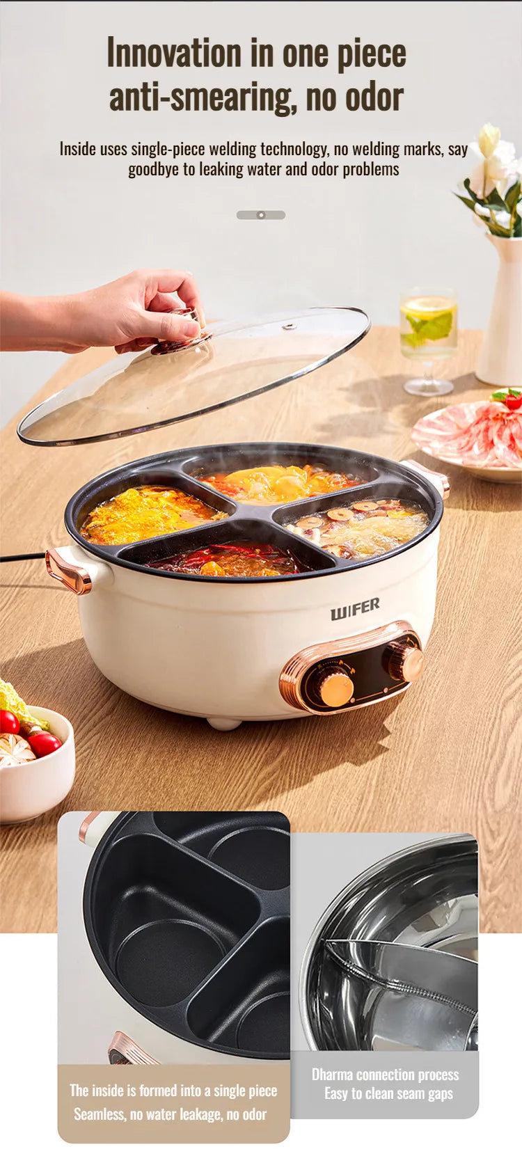 Electric Hot Home electric hot pot with separate controls Four-grid self-heating hot pot Split Mandarin Duck Pot Double-sex hot