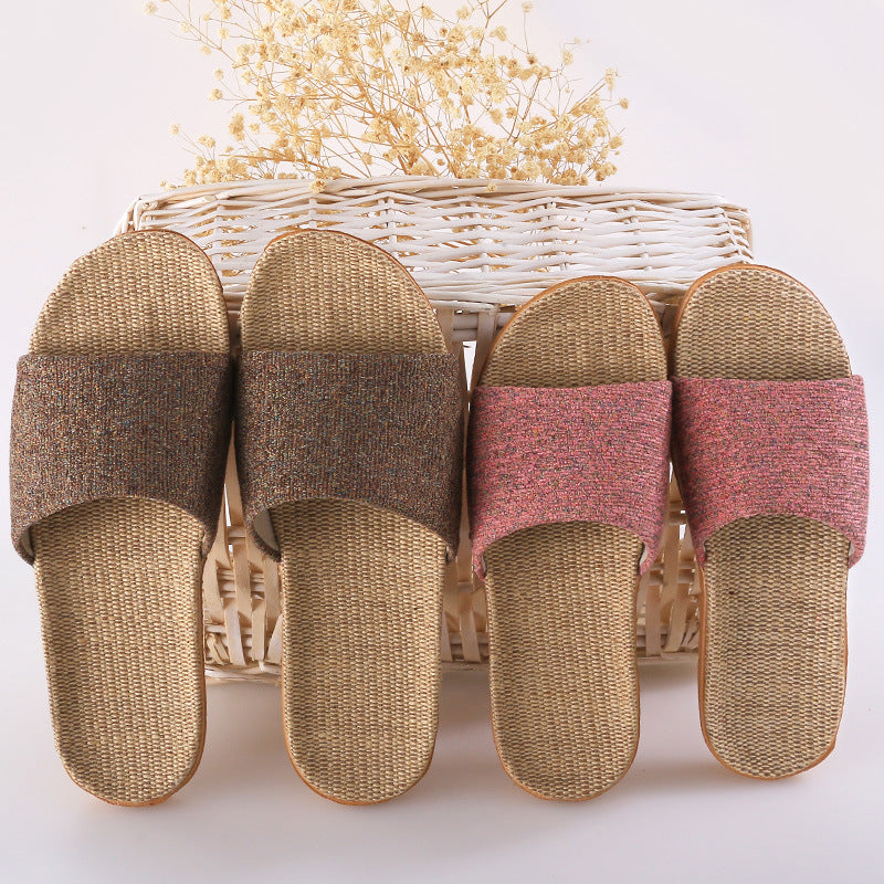 Home couple indoor slippers wooden floor cotton linen linen slippers home non-slip men and women thick bottom summer