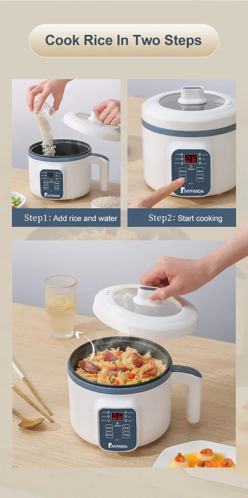 NEW Home Electric Rice Cooker Mini Multi Functional Cooking Pot 1.7L Smart Non Stick Pot 1-3 Person Kitchen Steaming Pot Hot Pot