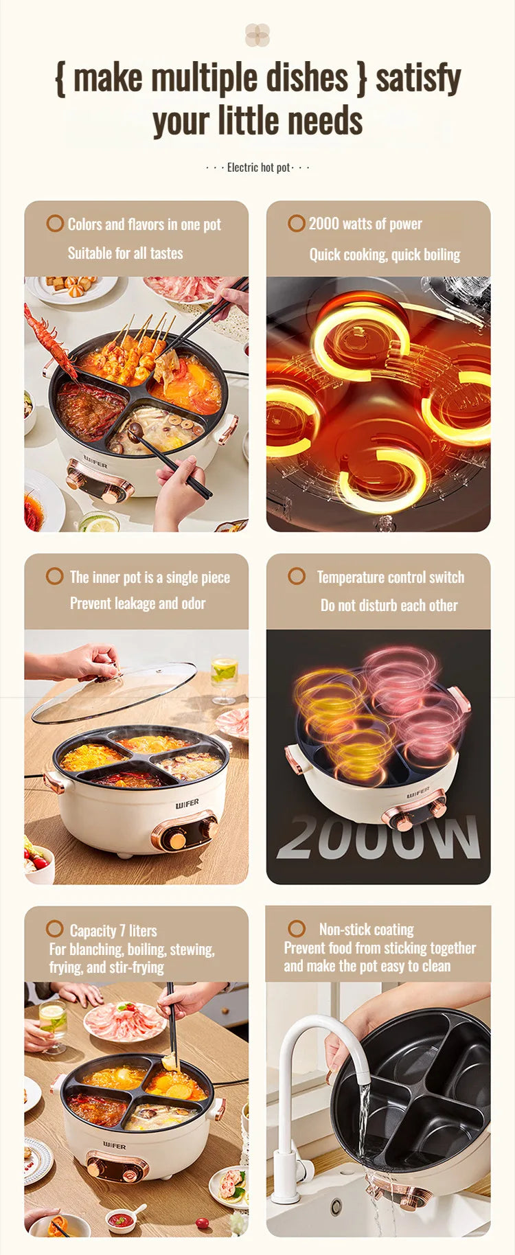 Electric Hot Home electric hot pot with separate controls Four-grid self-heating hot pot Split Mandarin Duck Pot Double-sex hot