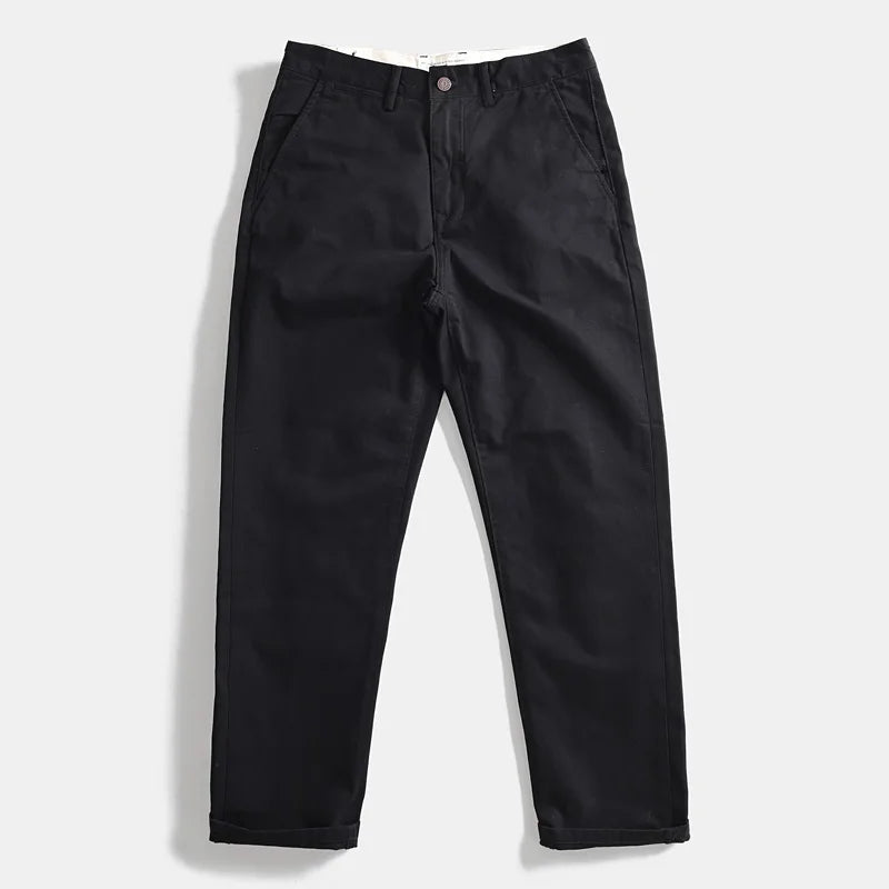 2025 Spring and Autumn New American Retro Woven Twill Chino Cargo Pants Men's Simple 100% Cotton Washed Casual Straight Trousers