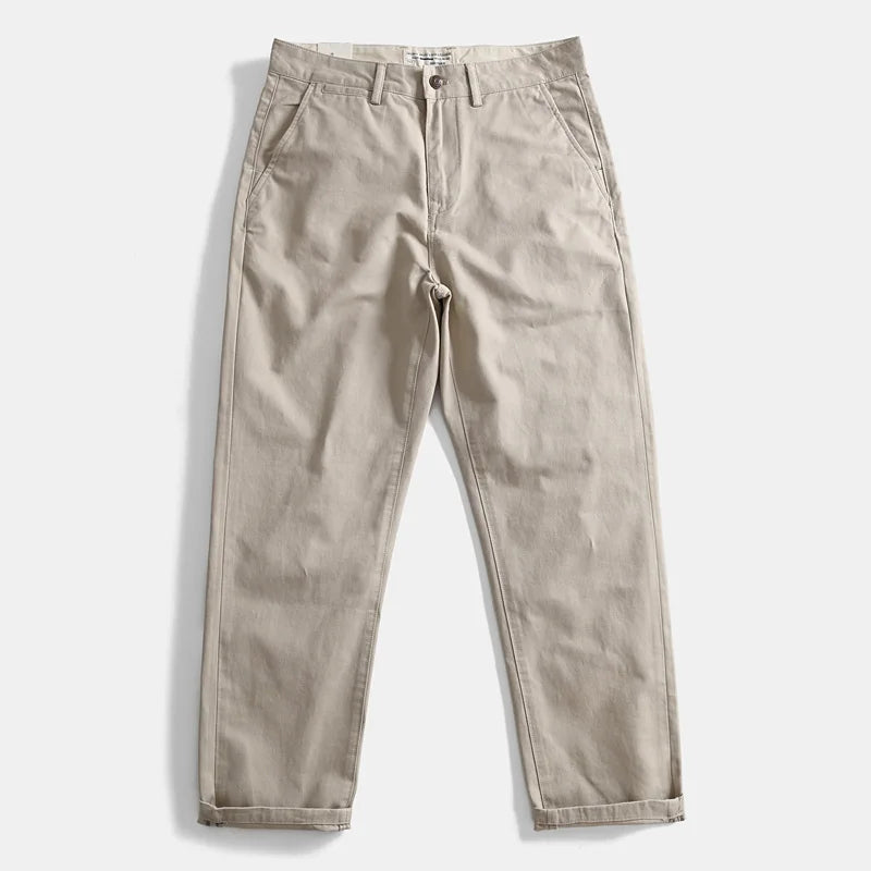 2025 Spring and Autumn New American Retro Woven Twill Chino Cargo Pants Men's Simple 100% Cotton Washed Casual Straight Trousers