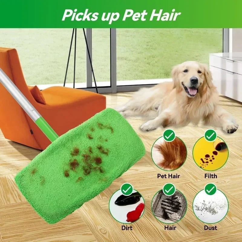 Replacement Washable Rag Towel Sweeper Wet & Dry Cleaning Cloths Reusable Microfiber Mop Pads Green Furniture Flooring Mop Head