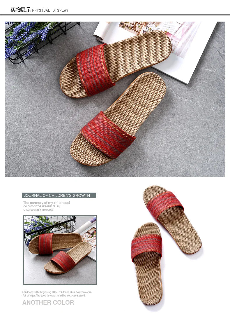 Linen Slippers For Female Summer Home Indoor Lovers Anti-Skid Thick Floor Shoe For Male Summer Home Cotton And Linen Sandals
