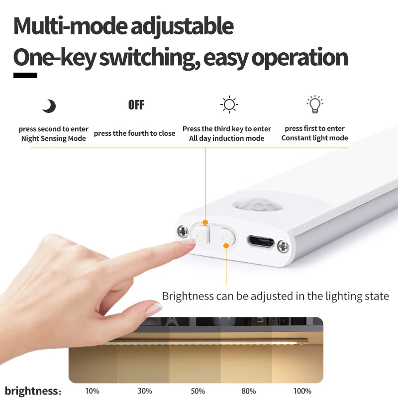 Night Light 20/30/40/60CM Motion Sensor Light Wireless USB LED Cabinet Light Wardrobe Lamp For Kitchen Cabinet Bedroom Wardrobe