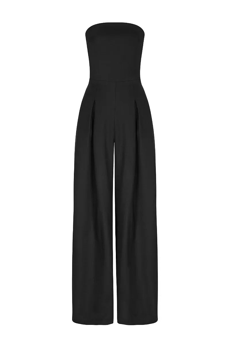 BKLD Solid Color 2025 Women Casual Backless Pleated Strapless Sexy Party Clubwear Slim Fit Long Pants One Pieces Jumpsuits