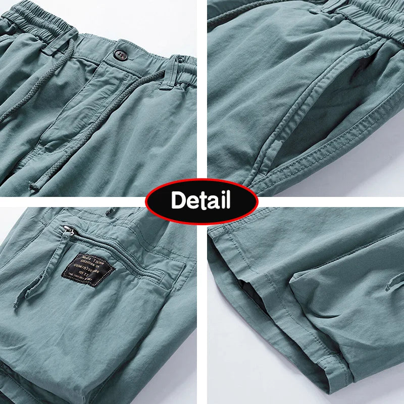 Men Summer Solid Color Outdoor Leisure Cargo Comfortable Shorts Men Elastic Waist Loose Straight High-Quality Design Shorts Male