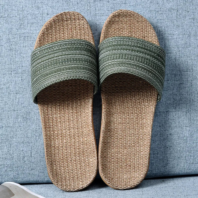 Linen Slippers For Female Summer Home Indoor Lovers Anti-Skid Thick Floor Shoe For Male Summer Home Cotton And Linen Sandals
