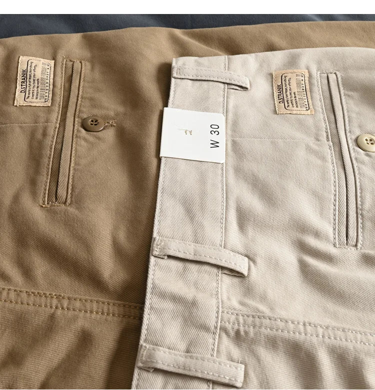 2025 Spring and Autumn New American Retro Woven Twill Chino Cargo Pants Men's Simple 100% Cotton Washed Casual Straight Trousers
