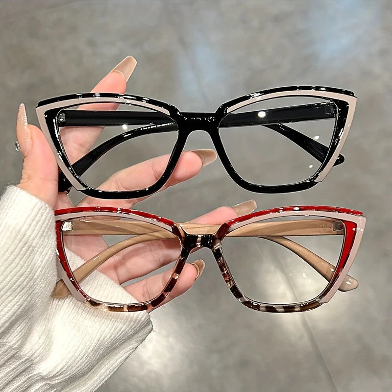 Cat Eye Clear Lens Glasses Retro Color Block Fashion Decorative Glasses Computer Spectacles For Women