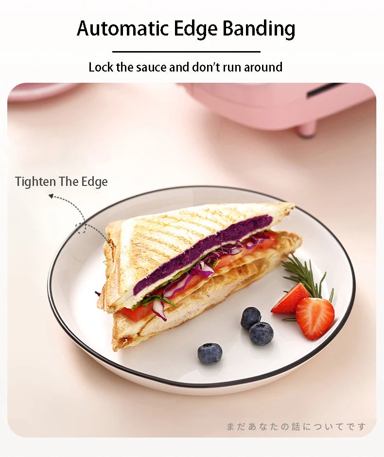 Portable Electric Sandwich Maker Home Multifunctional Machine Non-Stick Breakfast Maker Waffle Baking Pan Pot Pink Red Color