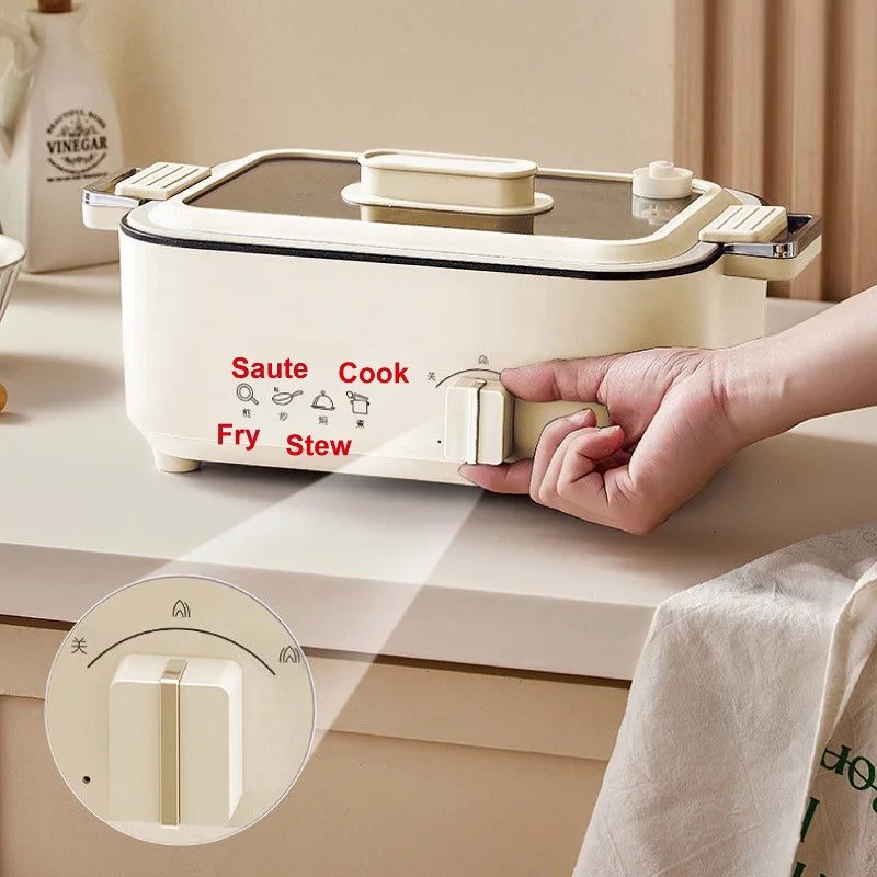 5L Home Electric Hot Pot Large-capacity Non-stick Electric Wok Multi-functional Pot 2 Gear Temperature Adjust Frying Pan 220V