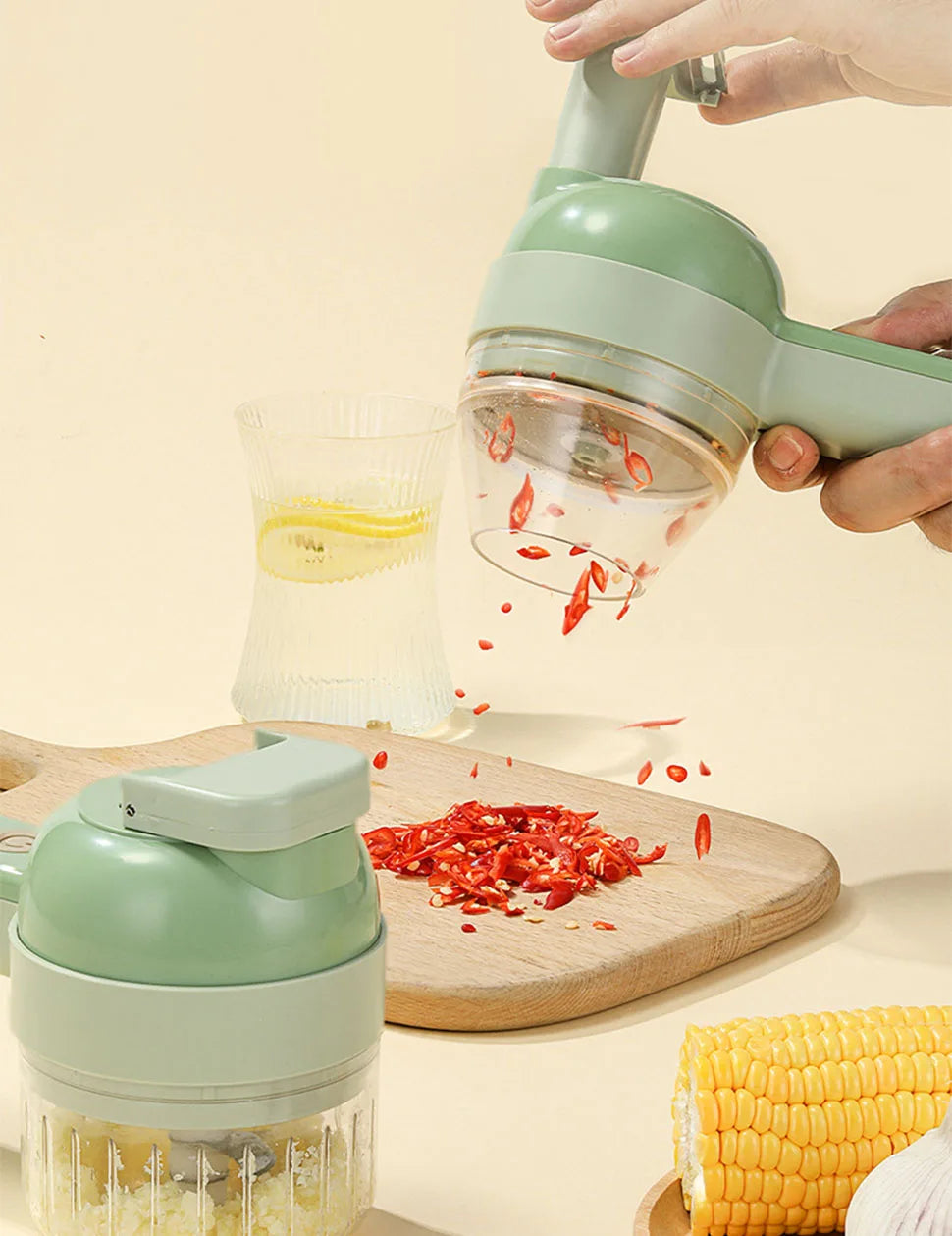 4 In 1 Vegetable Cutter Multifunctional Handheld Electric Wireless Chop Garlic Mash Minced Slice Onion Cutting Cooking Gadget