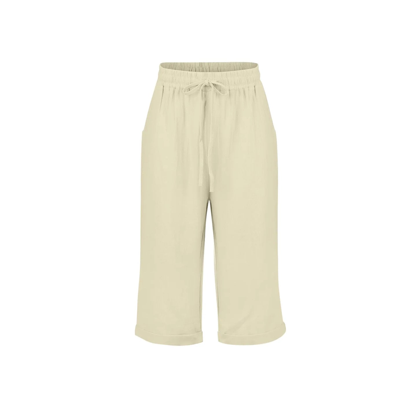 Womens Summer Elastic Waist Pocket Pocket Solid Color Cotton Linen Wide Leg Pants Loose Pants Pants for Women Women’s Pants