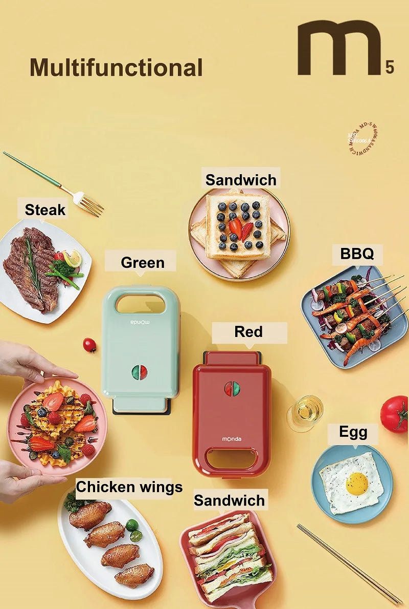 550W Sandwich Machine Fast Breakfast Machine Home Hot-pressed Toasted Non-stick Bread Mini Panini Machine Multi-function Toaster