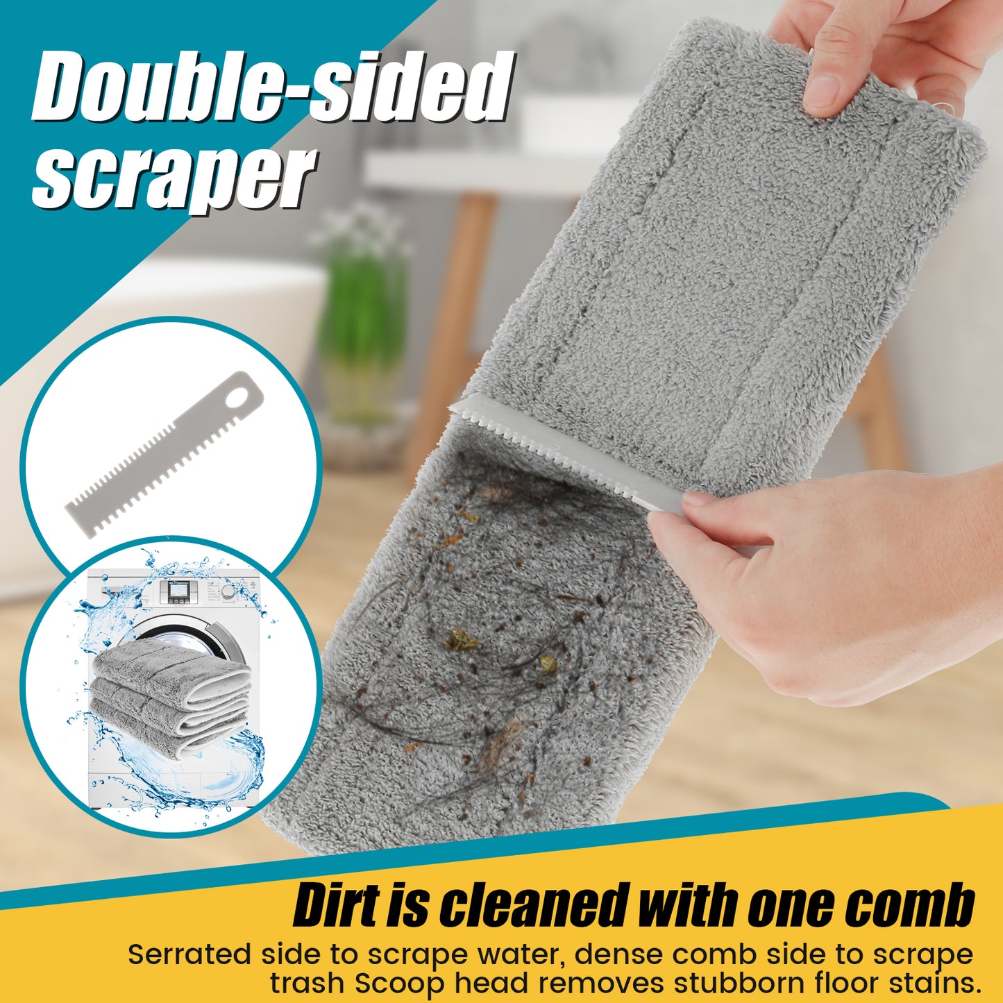 360° Rotating Flat Floor Mop with 127CM Adjustable Handle Dusting Microfiber Pad Lazy Mops Rectangular Home Floor Cleaning Tool