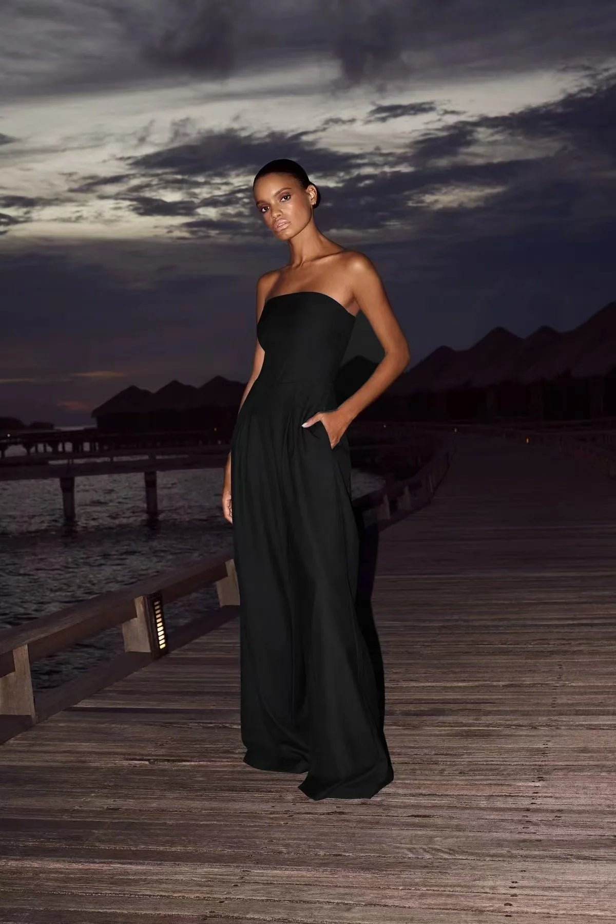 BKLD Solid Color 2025 Women Casual Backless Pleated Strapless Sexy Party Clubwear Slim Fit Long Pants One Pieces Jumpsuits