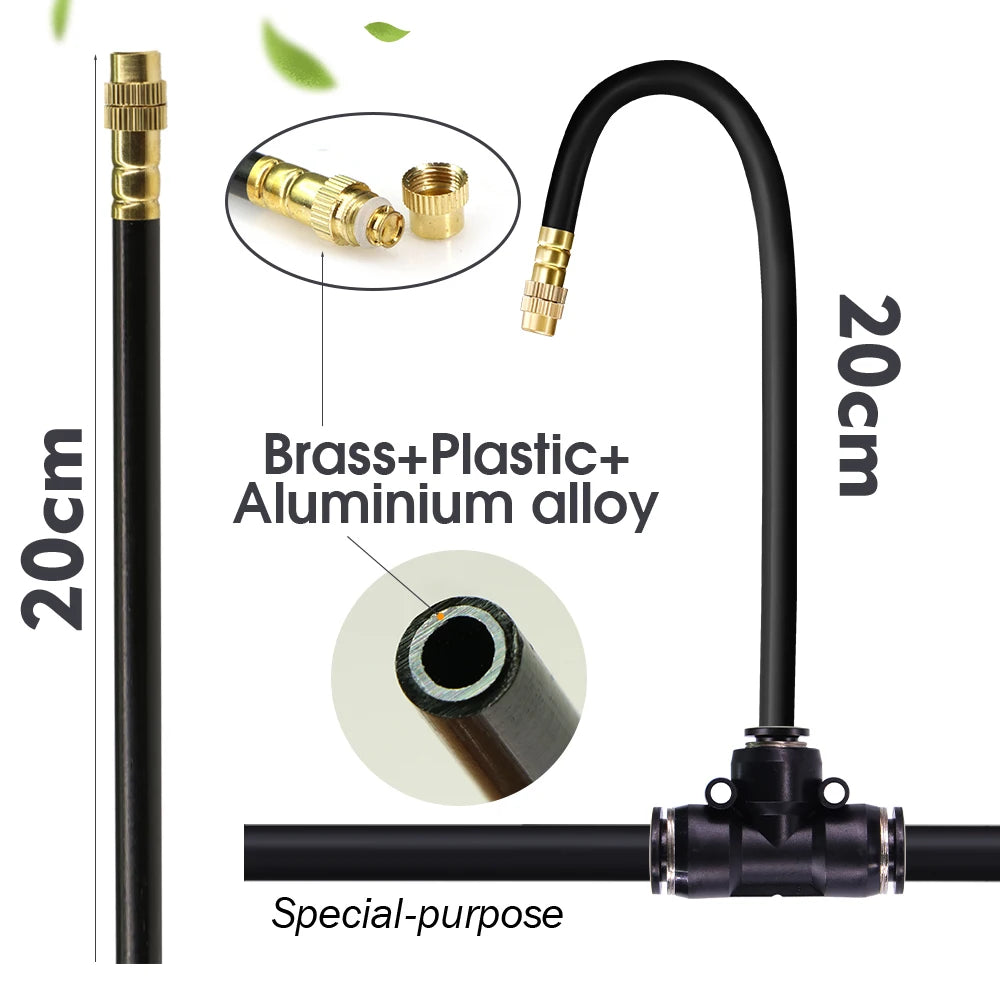 5-30m 1/4" 4/6mm Garden Misting Cooling System 360° Free-bend Misting Nozzle Adjustable Atomizer Sprayer Outdoor Watering Kits