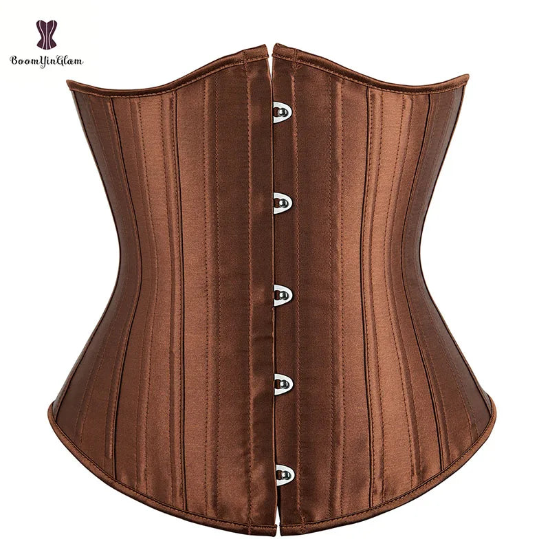 Solid Black Champagne-Colored Corset 26 Steel Boned underbust Corselet Women Cupless Chest Binder Bustier