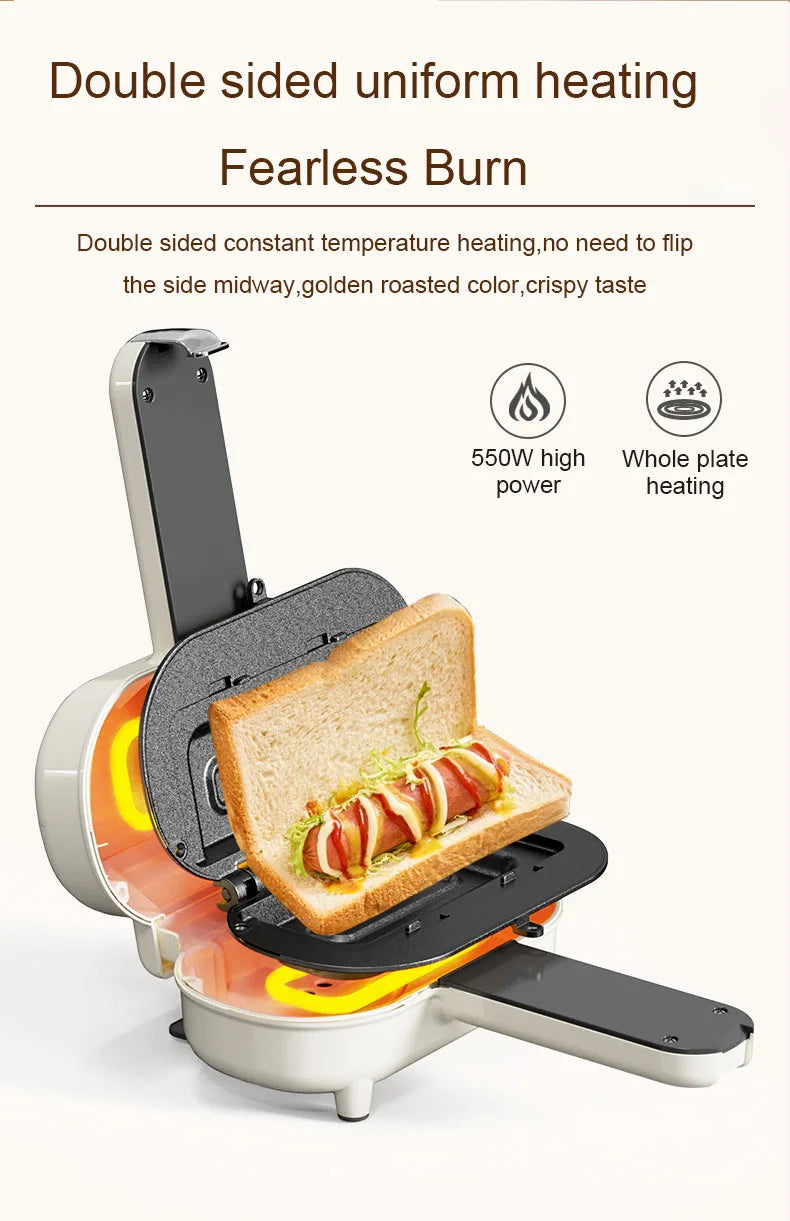DMWD Double-Sided Press Sandwich Machine Frying Baking Pan Mini Cheese Grill Breakfast Maker Bread Hot Dog Toaster Electric Oven