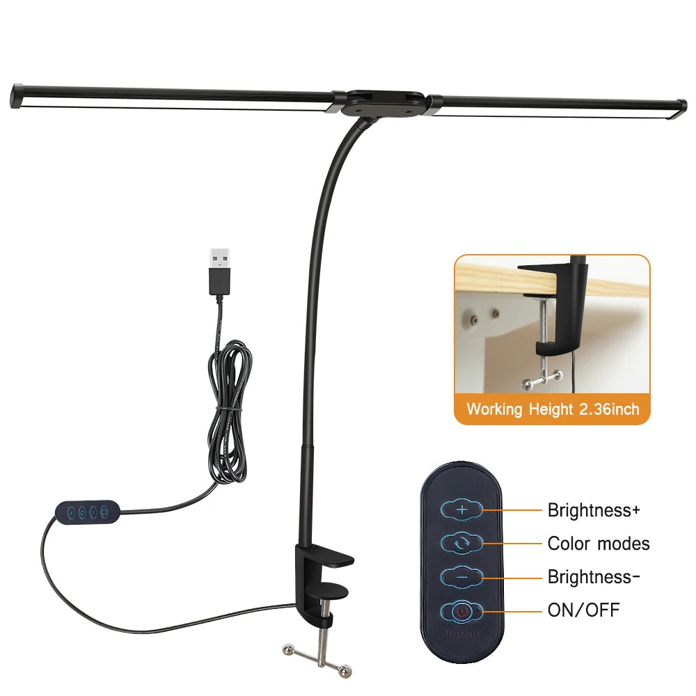 Double headed LED clip type remote control desk lamp reading lamp desktop desk lamp architectural desk lamp with 5 color modes a