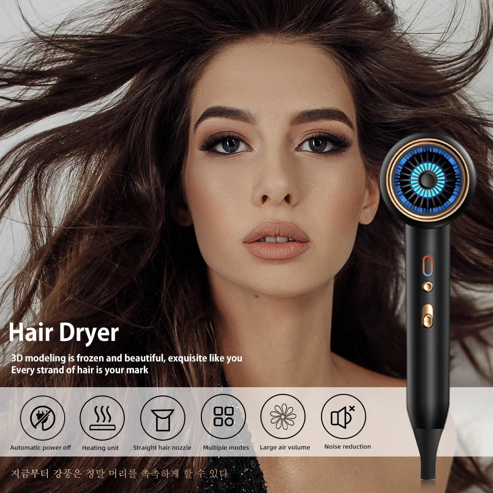 Professional Hair Dryer Negative Lonic Blow Dryer Hot Cold Wind Air Brush Hairdryer Strong PowerDryer Salon Tool 2400W 3th Gear