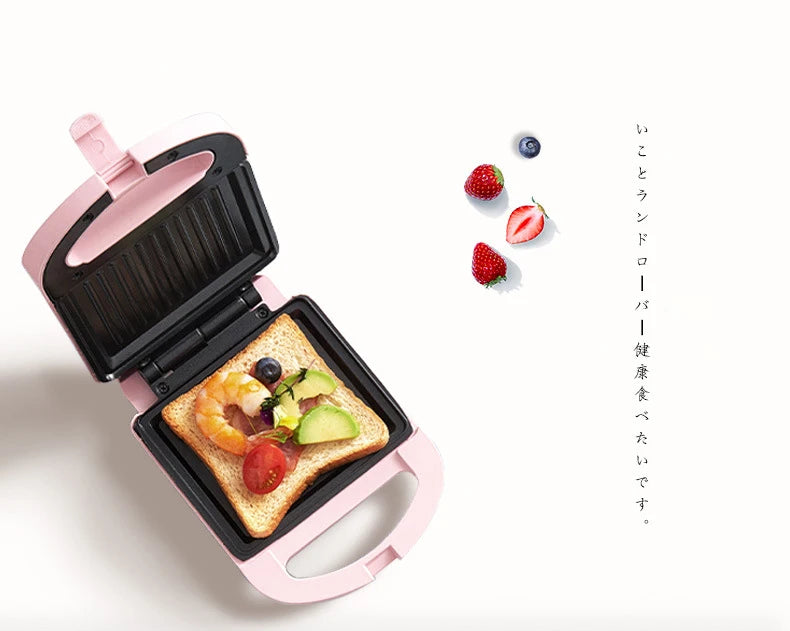 Portable Electric Sandwich Maker Home Multifunctional Machine Non-Stick Breakfast Maker Waffle Baking Pan Pot Pink Red Color