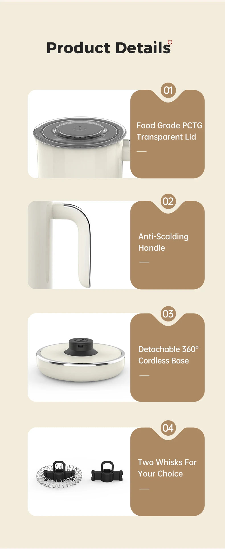 Cafelffe 4in1 Electric Milk Frother Frothing Foamer Chocolate Mixer Cold/Hot Latte Cappuccino Automatic foam milk heater Warmer