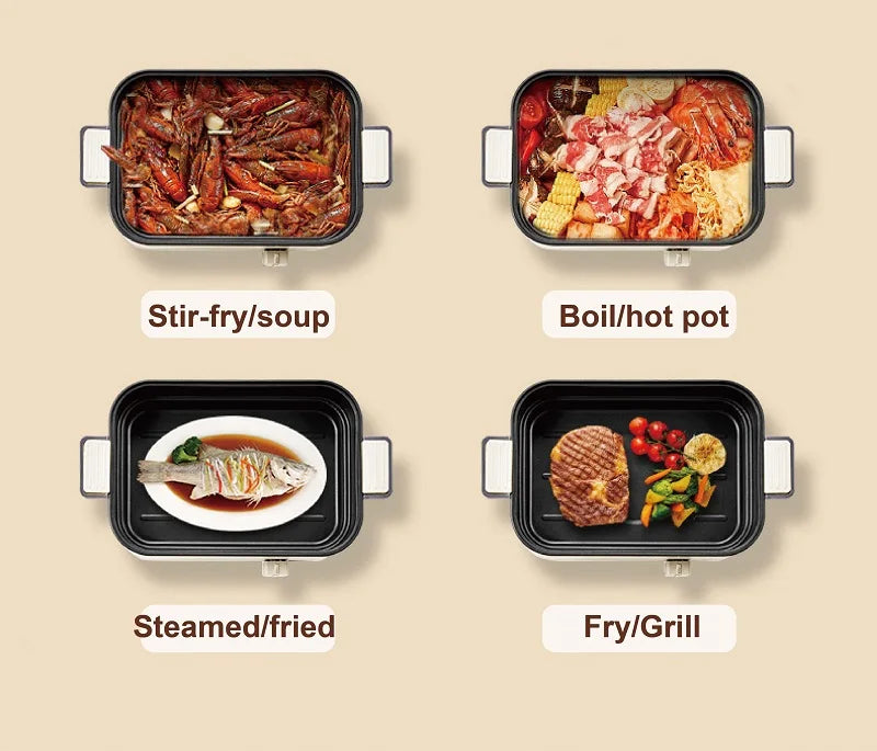 5L Home Electric Hot Pot Large-capacity Non-stick Electric Wok Multi-functional Pot 2 Gear Temperature Adjust Frying Pan 220V