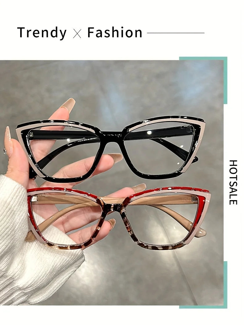 Cat Eye Clear Lens Glasses Retro Color Block Fashion Decorative Glasses Computer Spectacles For Women