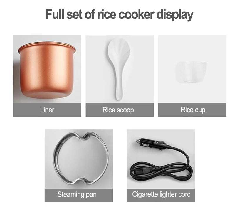 Car rice cooker small smart outdoor electric cooker 12-24V can be regularly insulated and portable for large cars and trucks