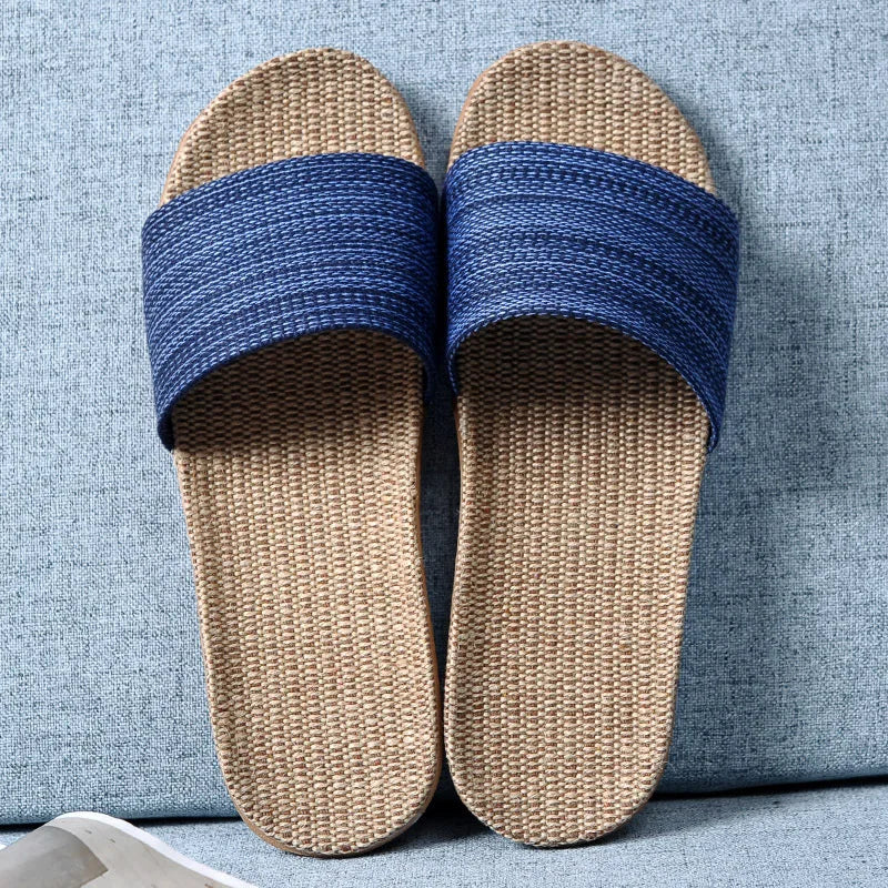 Linen Slippers For Female Summer Home Indoor Lovers Anti-Skid Thick Floor Shoe For Male Summer Home Cotton And Linen Sandals