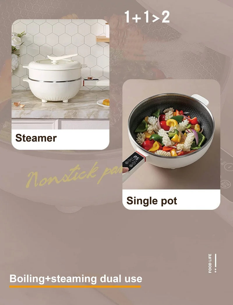 4.5L Multifunctional Electric Frying Pot Smart Electric Cooker Non-stick Frying Pot Large Capacity Electric Hot Pot 1350W