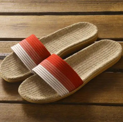 Linen Women Shoes Color Matching Leisure Indoor Floor Shoes Summer Home Slippers Ladies Open Toe Slippers Flat Shoes