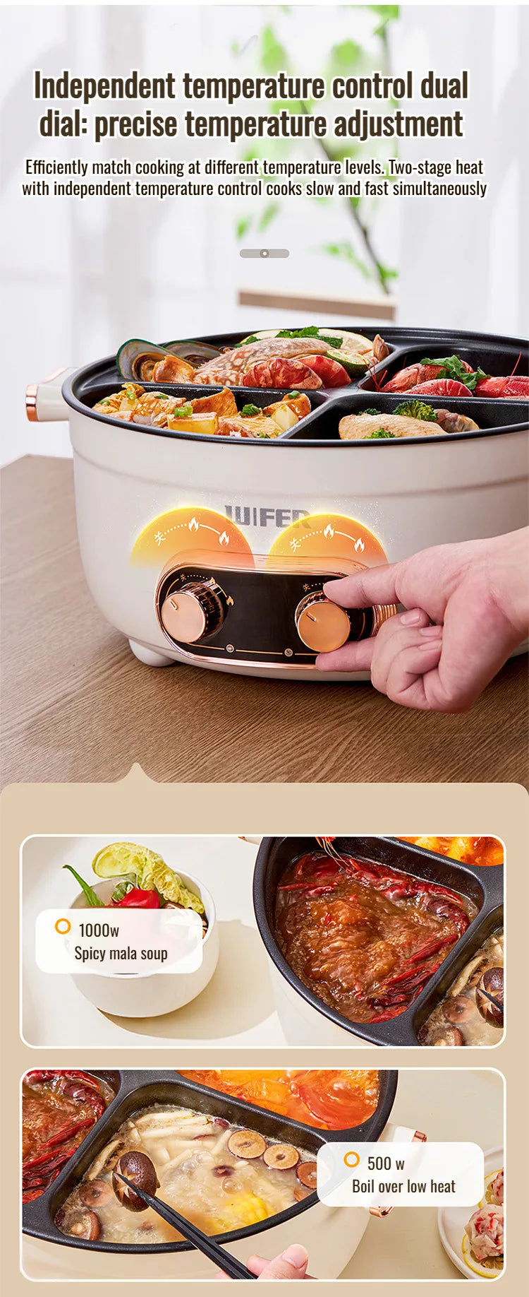 Electric Hot Home electric hot pot with separate controls Four-grid self-heating hot pot Split Mandarin Duck Pot Double-sex hot