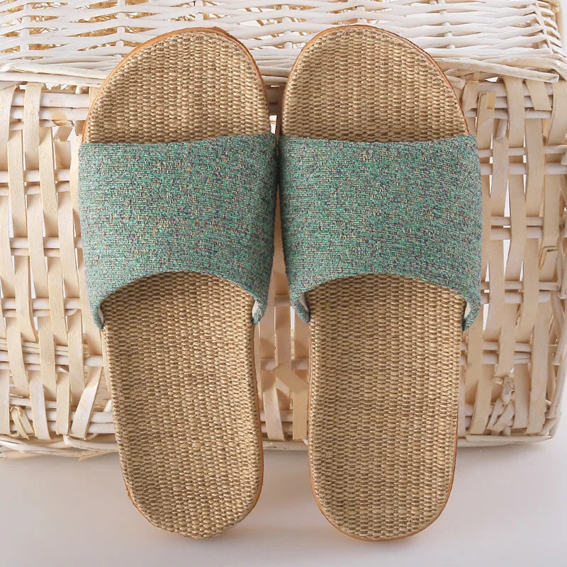 Home couple indoor slippers wooden floor cotton linen linen slippers home non-slip men and women thick bottom summer