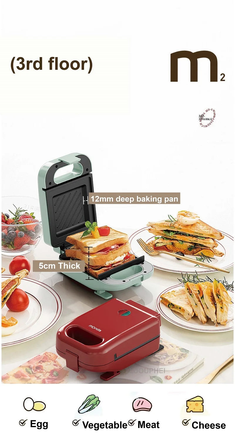 550W Sandwich Machine Fast Breakfast Machine Home Hot-pressed Toasted Non-stick Bread Mini Panini Machine Multi-function Toaster