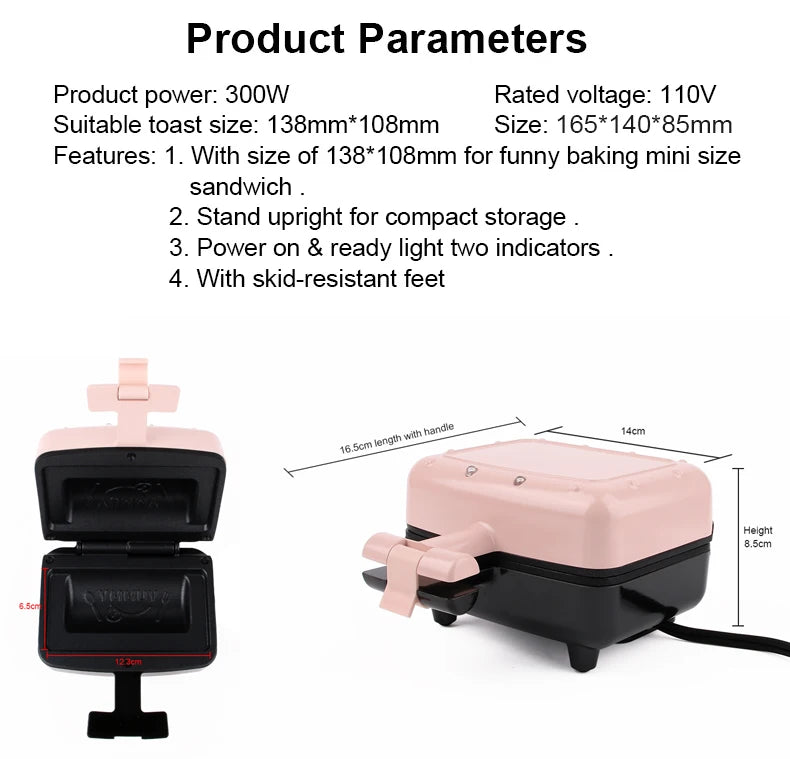 Double-Sided Seal Press Sandwich Machine Mini Taco Burrito Baking Pan Grill Breakfast Maker Bread Hot Dog Toaster Electric Oven